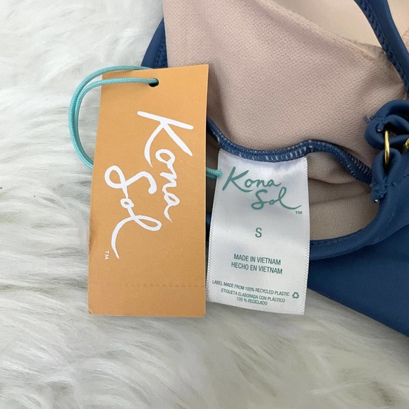 Kona Sol Swimsuit Top Womens Size Small Blue Front Knot Racerback Adjustable NWT - Picture 6 of 7